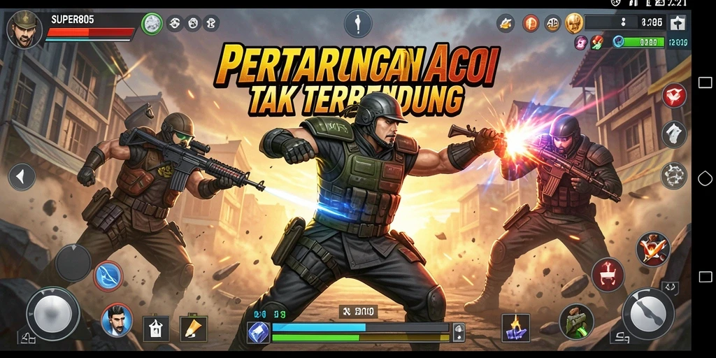 Tangkapan layar SUPER805 menampilkan pertarungan aksi yang menegangkan dan seru.