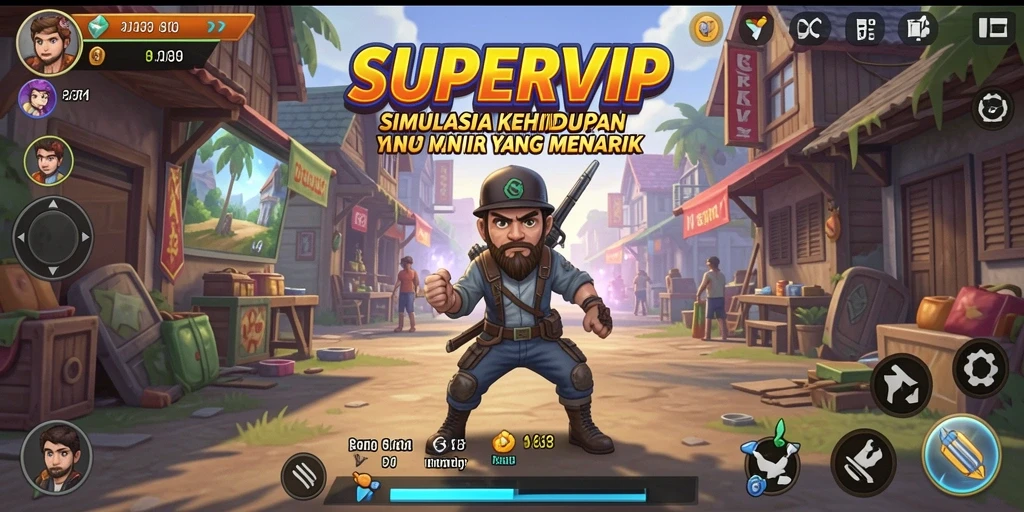 Tampilan gameplay SUPERVIP yang menunjukkan interaksi karakter dan lingkungan.