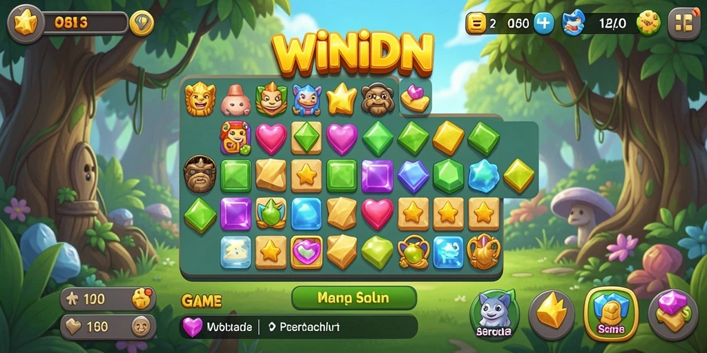 Tangkapan layar WINIDN menunjukkan gameplay seru Match-3 dengan grafis colorful.